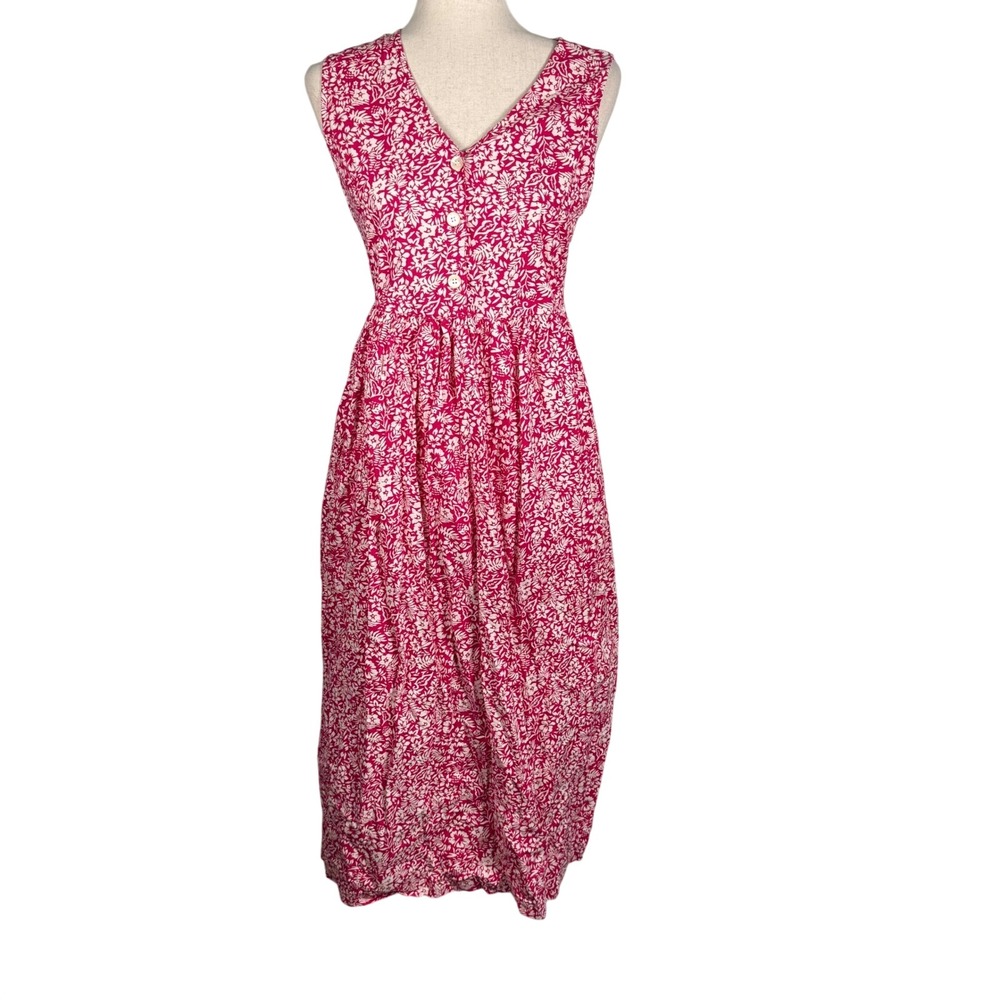 Bryn Connelly Floral Maxi Dress Womens M Pink White Cotton Boho Pockets Sundress